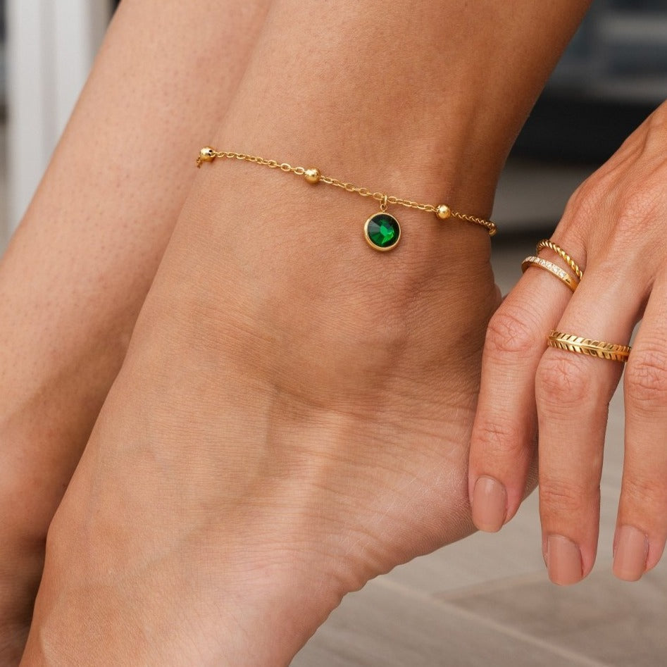 Emerald Pendant Anklet Premium Gold